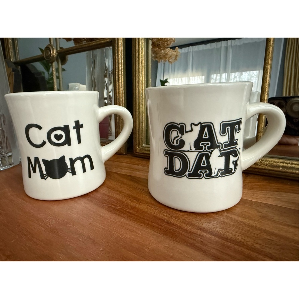 Cat Mom Cat Dad Coffee Tea Mug Cup Set